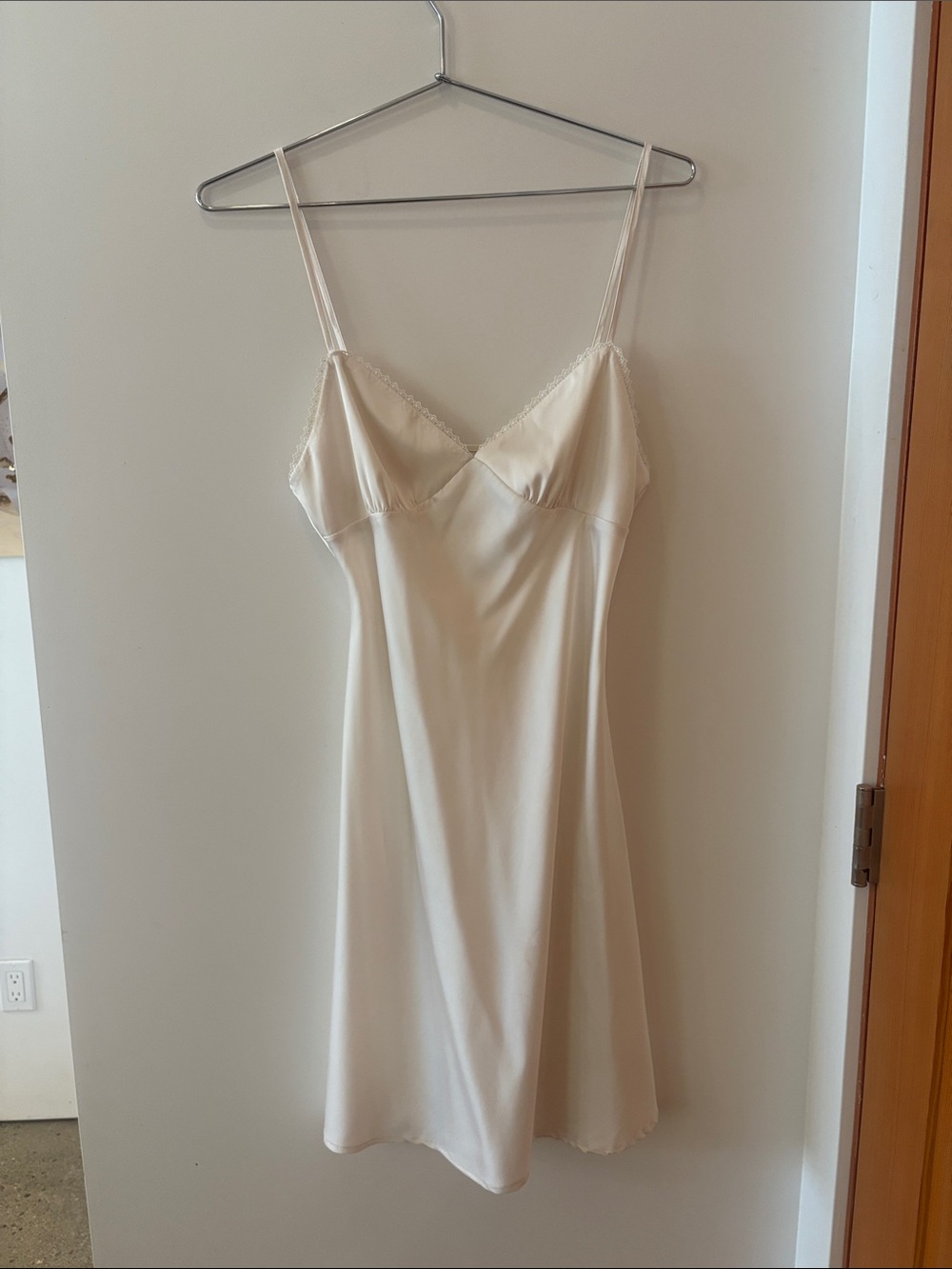 Sunday Best Cream Satin Slip with Lace Trim